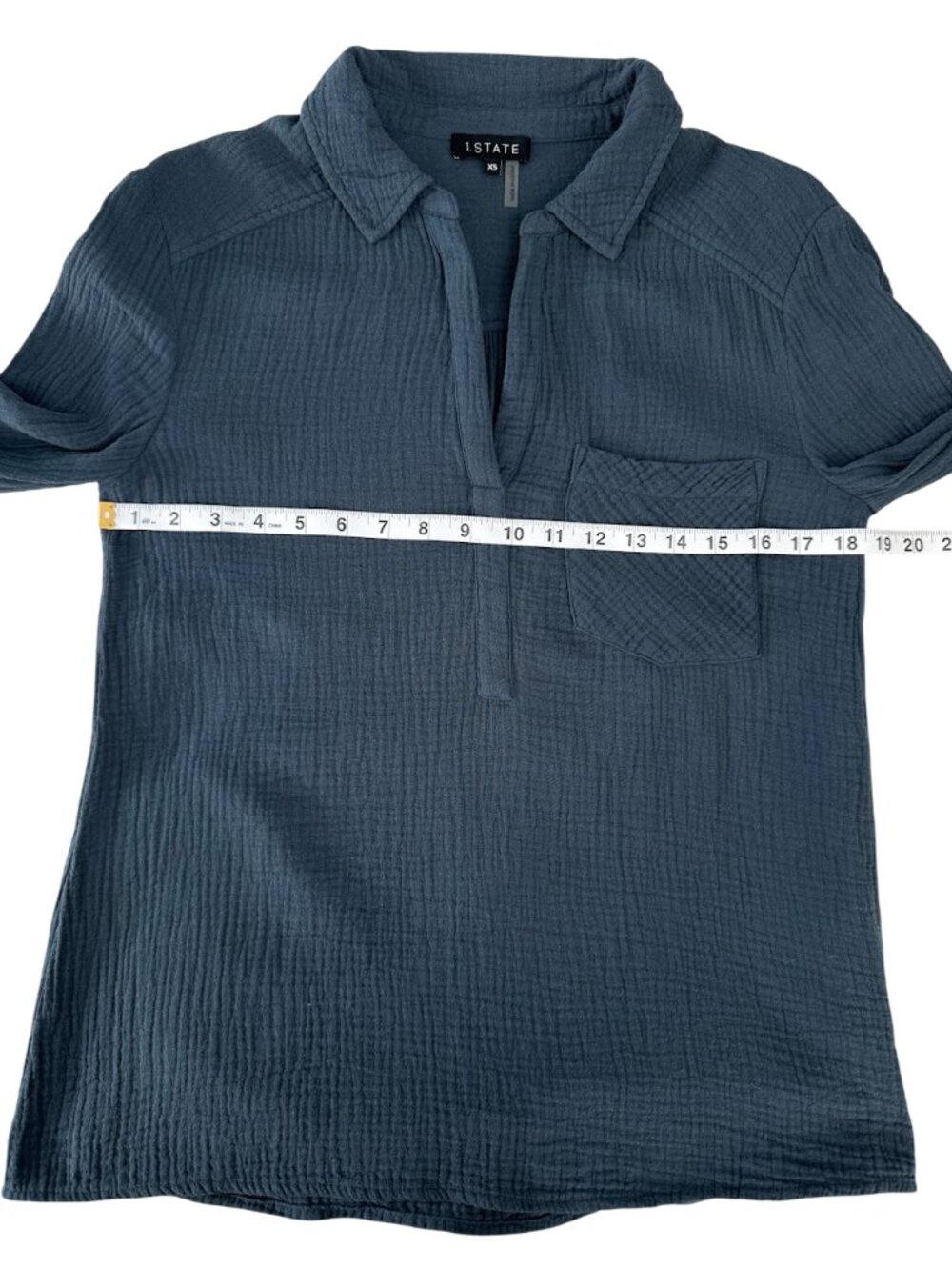 1.STATE Cotton Gauze Popover Shirt XS Blue Coastal Boho Blouse - Picture 5 of 8